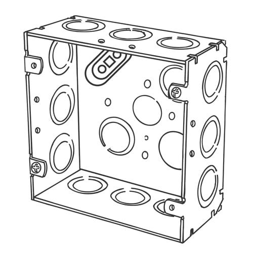 4SJD-EK Square Box, Steel, 42 cu-in Capacity, (16) Outlets, (16) Knockouts, 4-11/16 in H x 4-11/16 in W x 2-1/8 in D