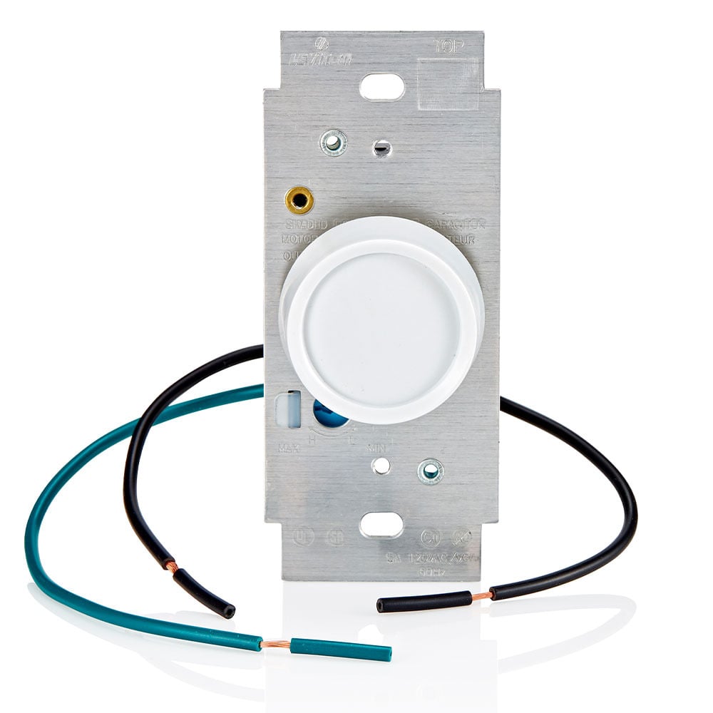 6616-1XW 1-Pole Electro-Mechanical Full Range Fan Speed Control With Low Speed Trim Adjuster, 120 V AC, 5 A, On/Off Operational Mode, White
