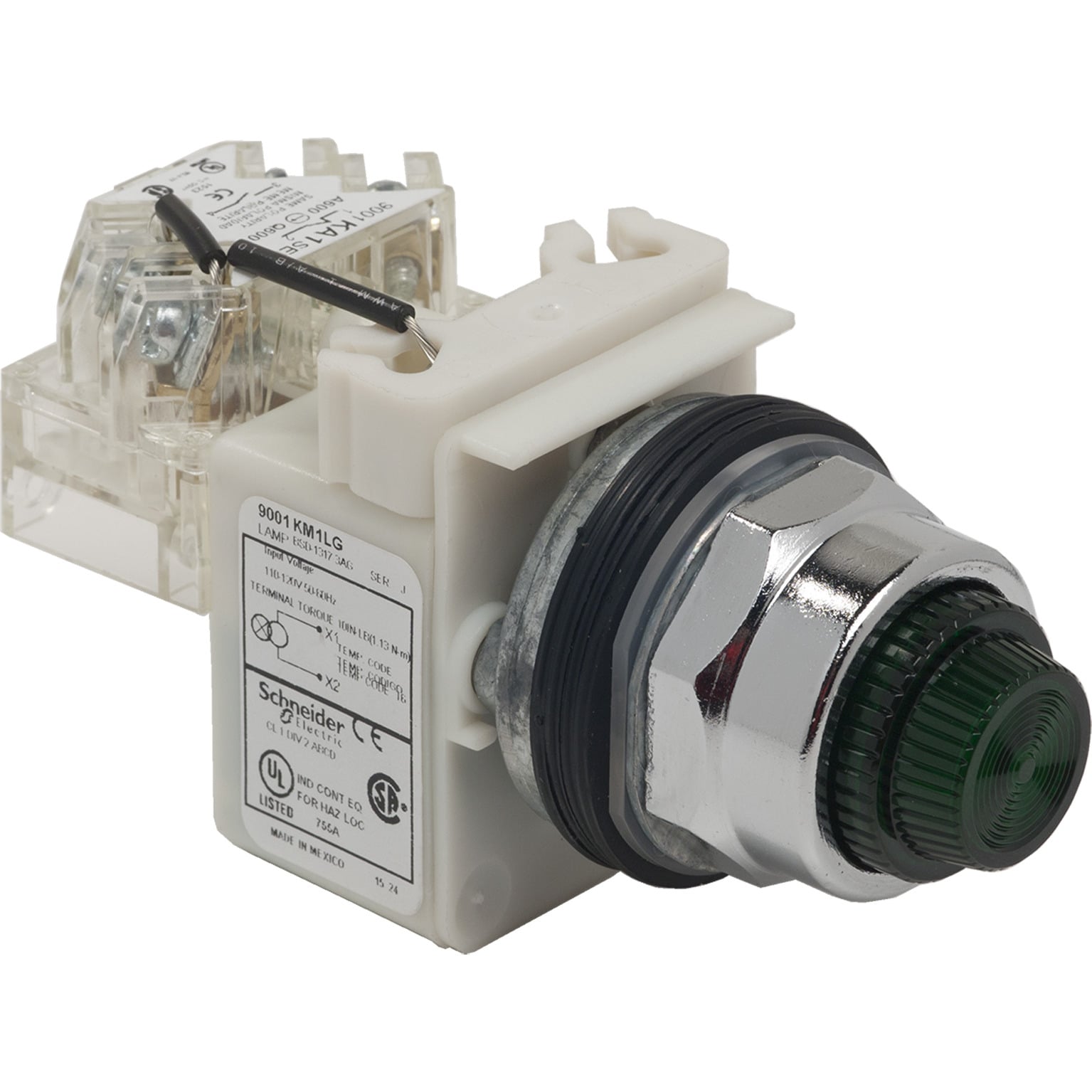 9001KT1LGG31 Harmony Type K Pilot Light, 110 to 120 V AC, Fresnel/Round Lens, Panel Mount