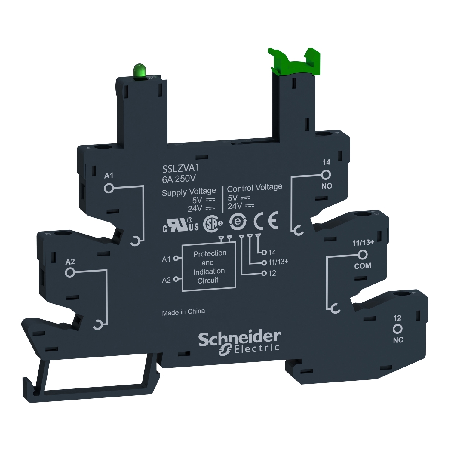 SSLZRA1 Relay Socket, 250 V DC, 6 A, For Use With Zelio SSL 1NO 5/24 V DC Solid State Relay, 5 Pin