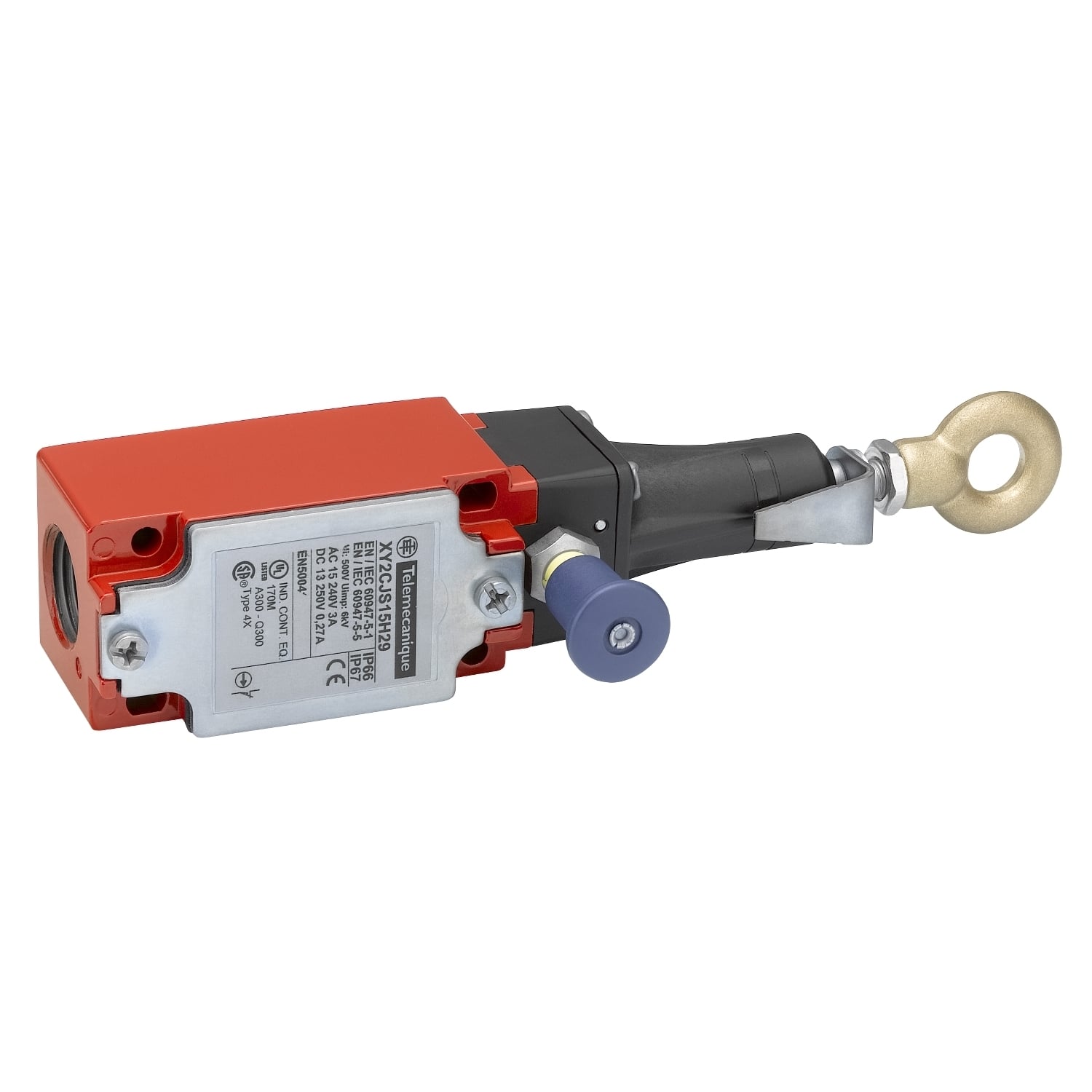 XY2CJS19H29 Preventa Latching Emergency Stop Rope Straight Cable Pull Switch, 300 V AC, 6 A, 1NO-2NC Contact
