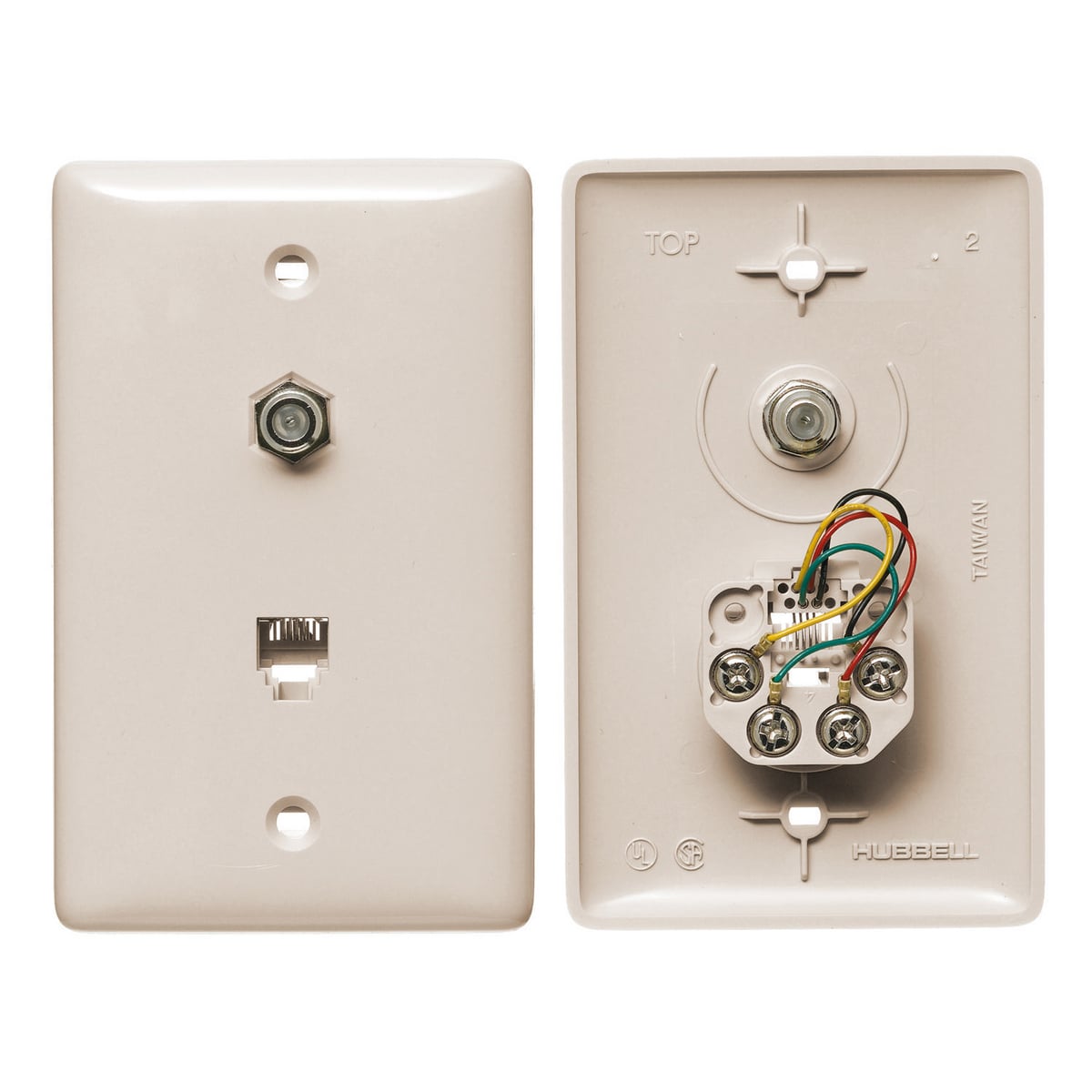 NS747LA 1-Gang Standard Molded-In Plate, Wall Mount, 6-Position 4-Conductor Jack Position