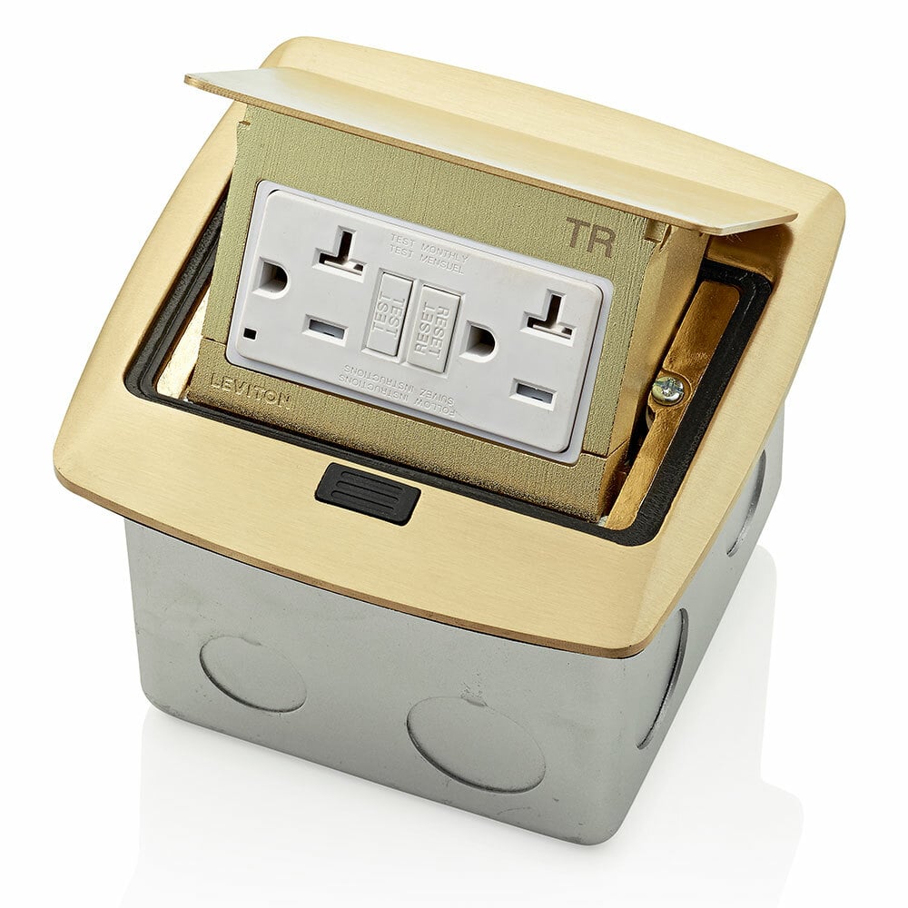 PFGF2-BR SmartlockPro Pop-Up Floor Box With 125 VAC, 20 A Self-Test GFCI Receptacle, Steel