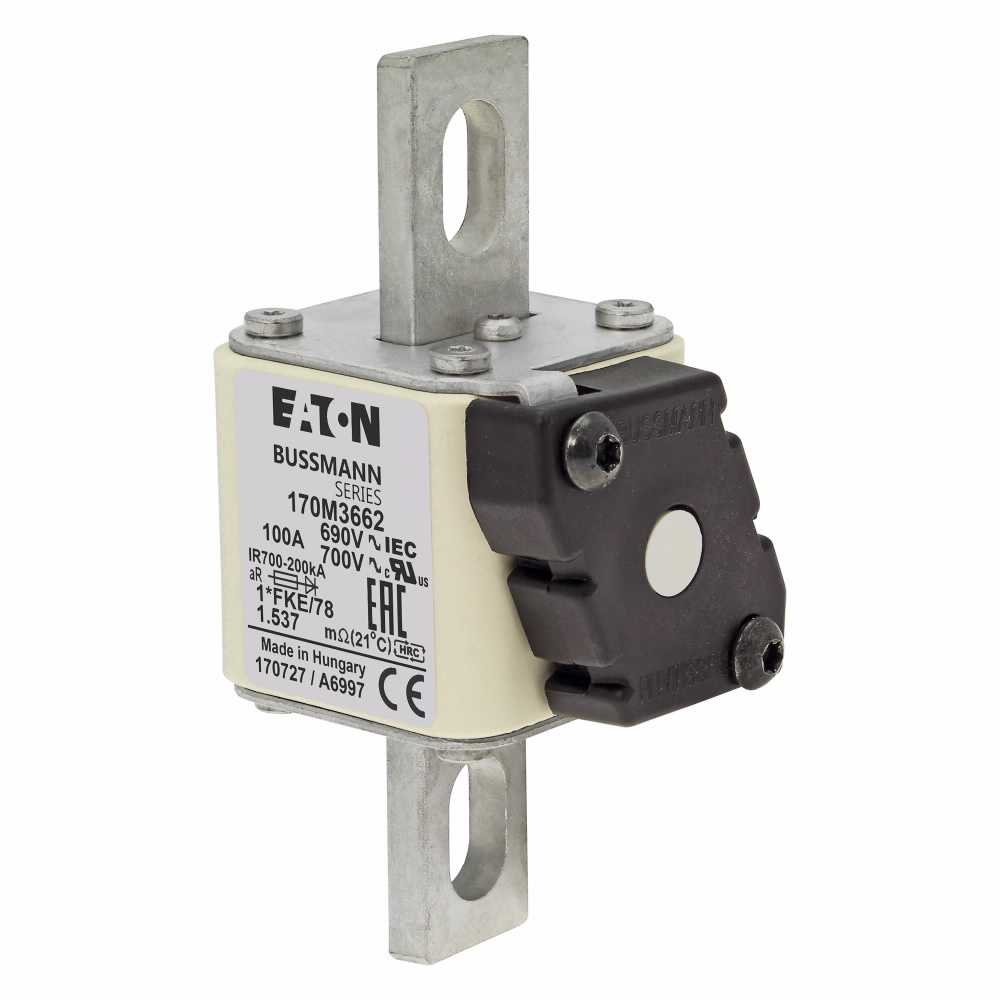 170M3662 Semi-Conductor High Speed Fuse, 100 A, 690 V, 200 kA Interrupt, Class: aR, Square Body