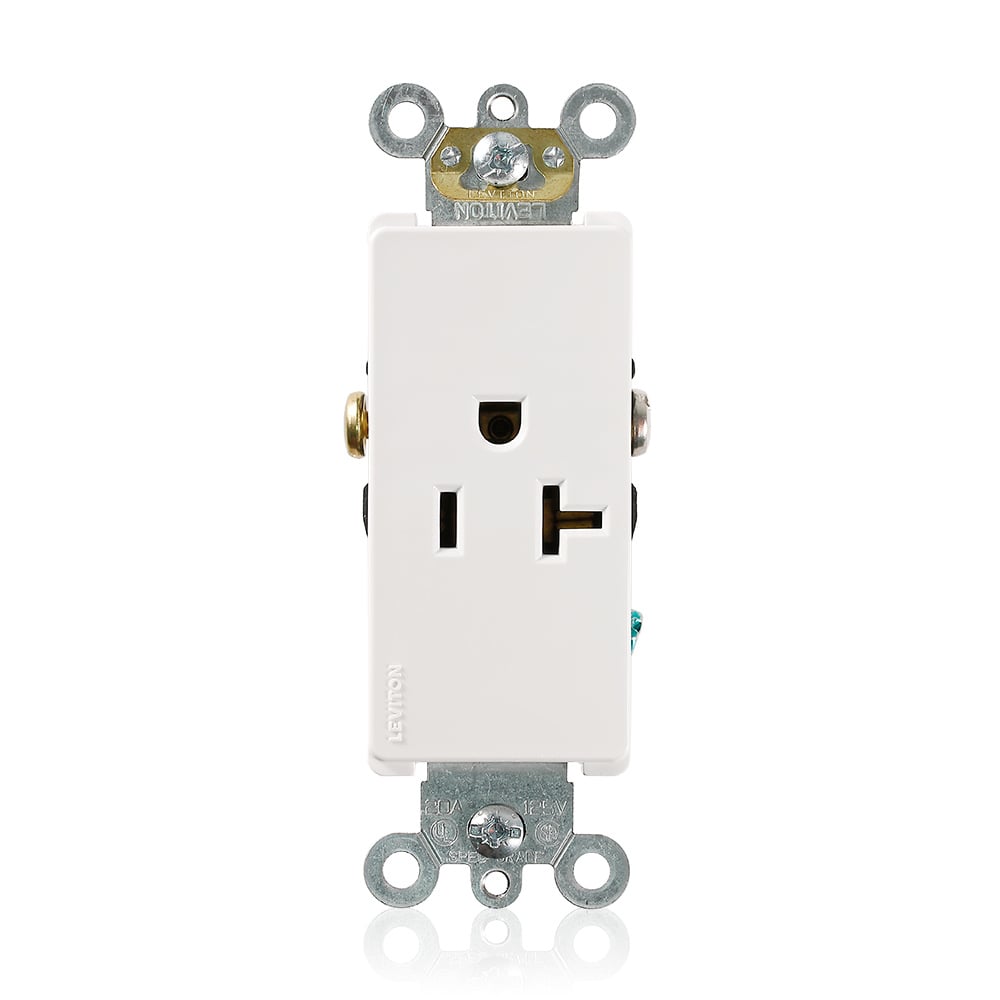 16341-W 1-Phase Heavy Duty Self-Grounding Single Straight Blade Receptacle, 125 V AC, 20 A, 2 Poles, 3 Wires, White