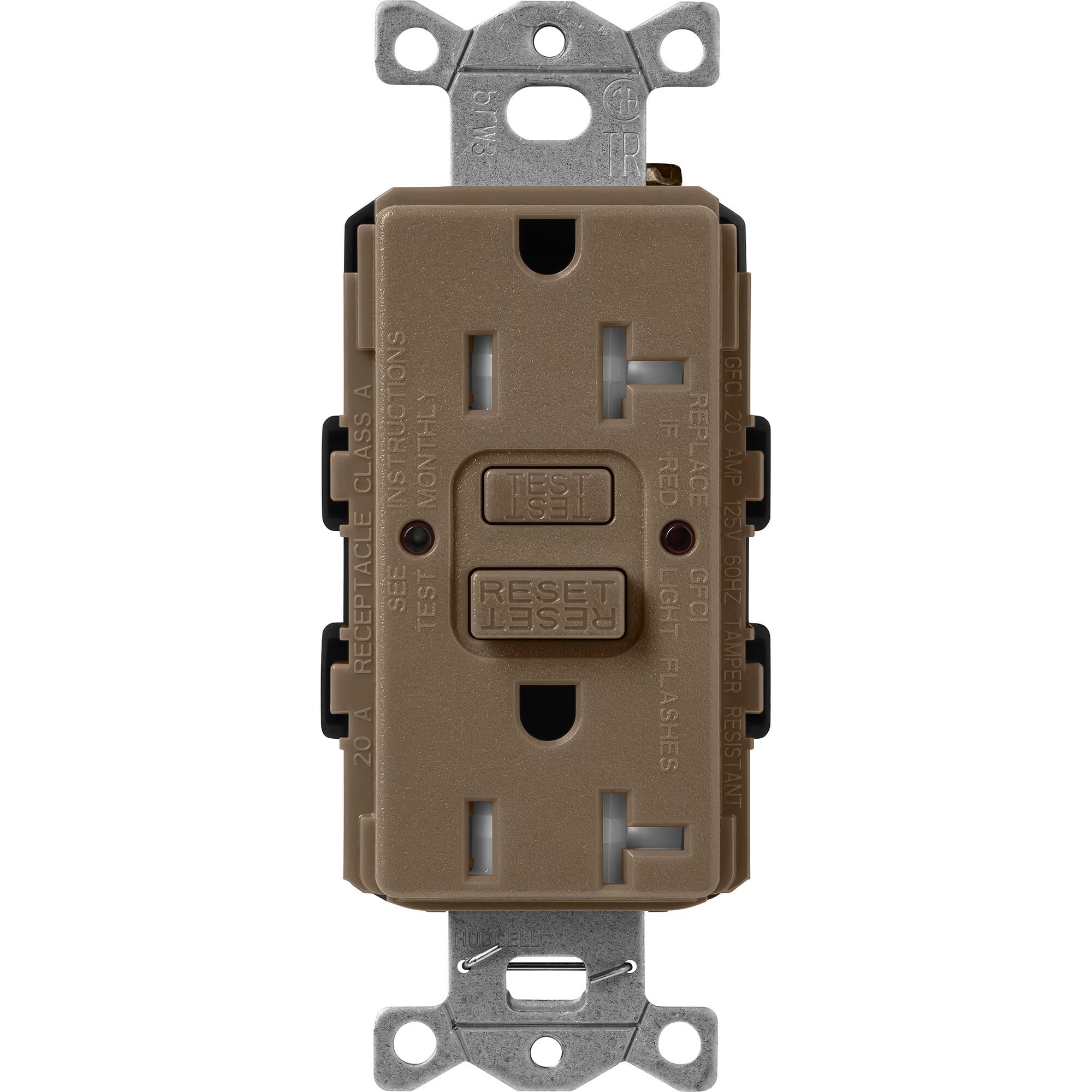 SCR-20-GFST-EP Claro Tamper-Resistant GFCI Duplex Receptacle, Decorator-Style Outlet, 20 Amp, Self-Testing, Satin, Espresso