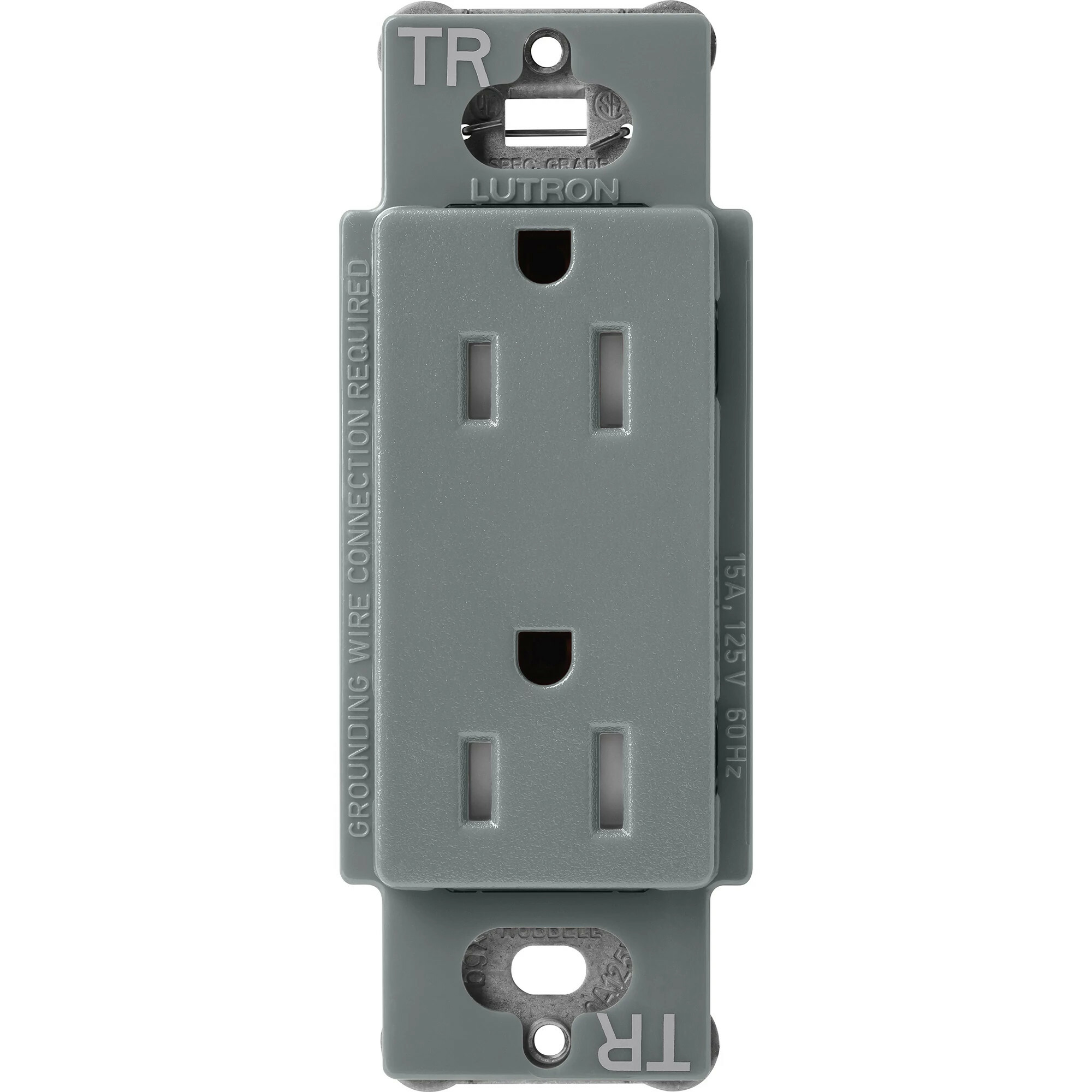 SCRS-15-TR-SL Claro Tamper-Resistant Duplex Receptacle, Decorator-Style Outlet, 15 Amp, Satin, Slate