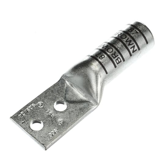 256-30695-1119 Color-Keyed 2-Hole Non-Insulated Compression Lug, 500 kcmil Copper Conductor, Die Code: 87, 3/8 in Stud, Copper