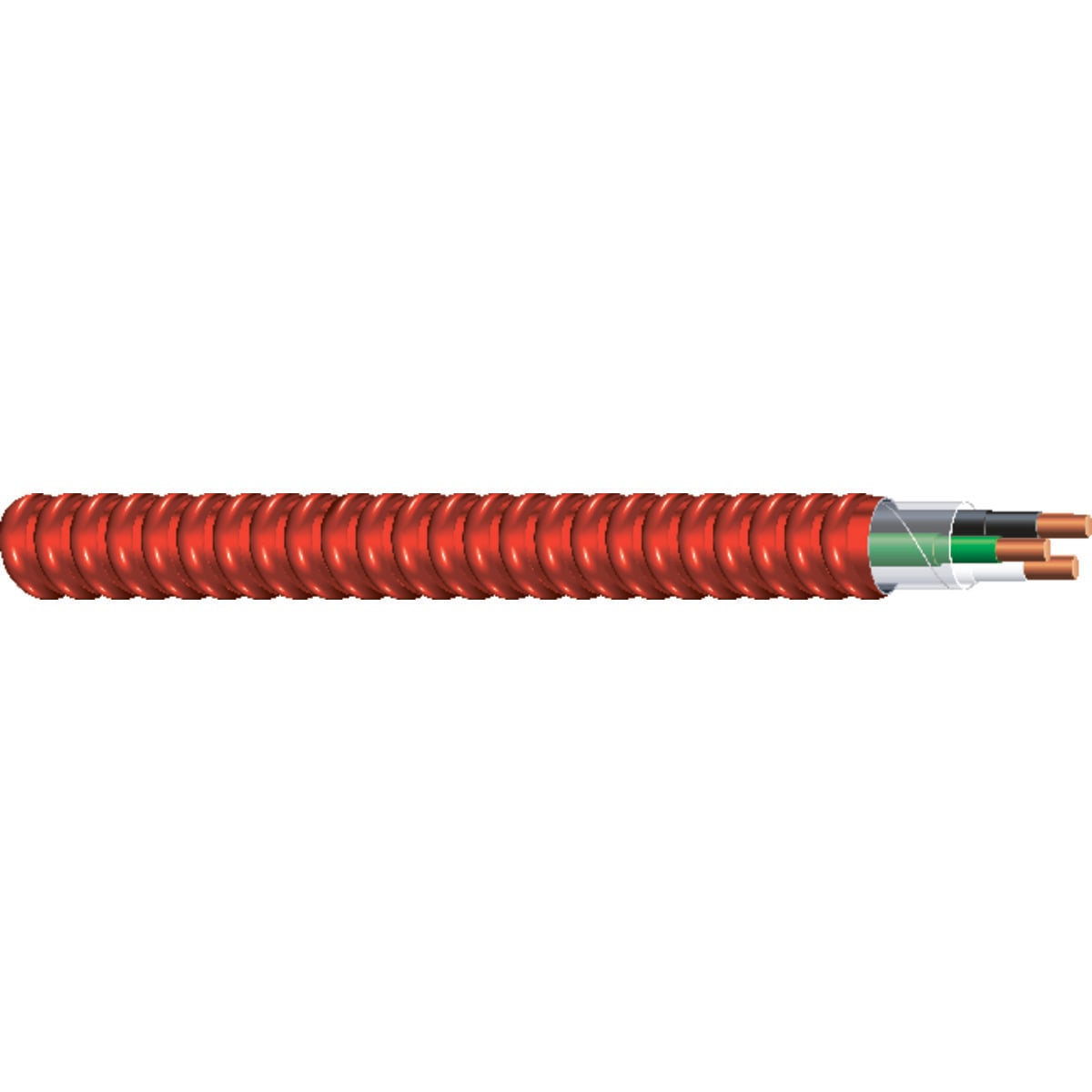 Red Alert Fire Alarm Control Cable, MC/FPLP, 16 AWG, 2 Conductors, Solid, Aluminum Armor, 250 Foot Coil