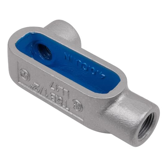 LL87-G Ocal-Blue Type LL Conduit Body, 3 in Hub, Form 7 Form, 132 cu-in Capacity, Iron, PVC Coated