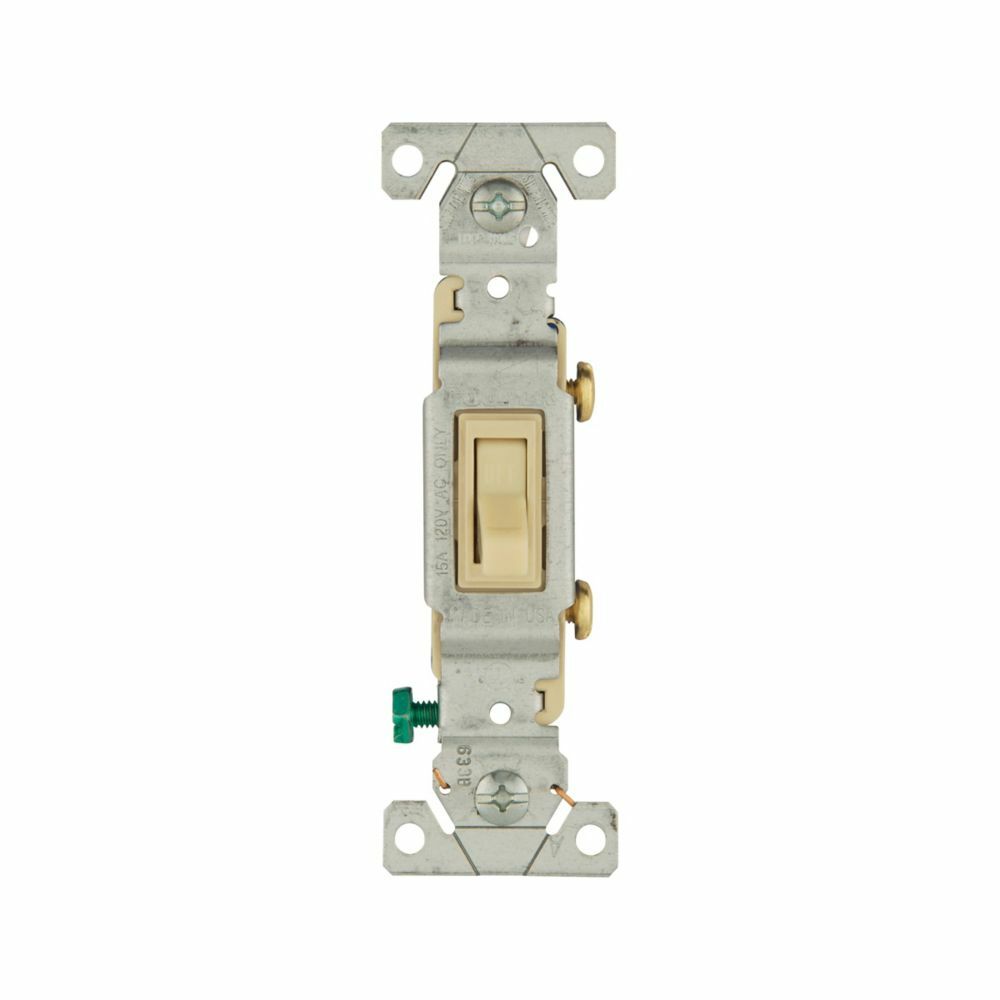 Eaton toggle switch, #14-10 AWG, 15A, Flush mount, 120V, Side and push, Screw, Black, Single-Pole, Single-Pole, Polycarbonate