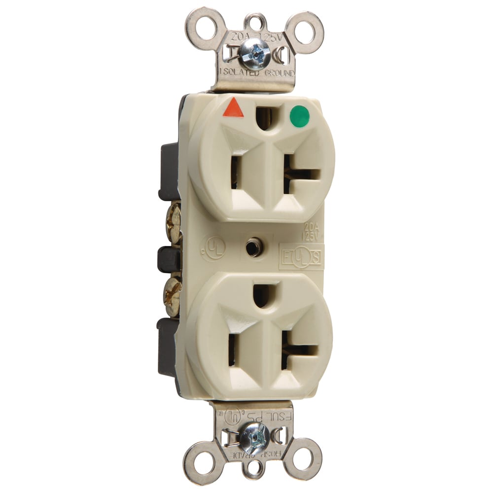 IG8300I 20 Amp 125V Heavy Duty Hospital-Grade Isolated Ground Duplex Receptacle, Back and Side Wire, Ivory