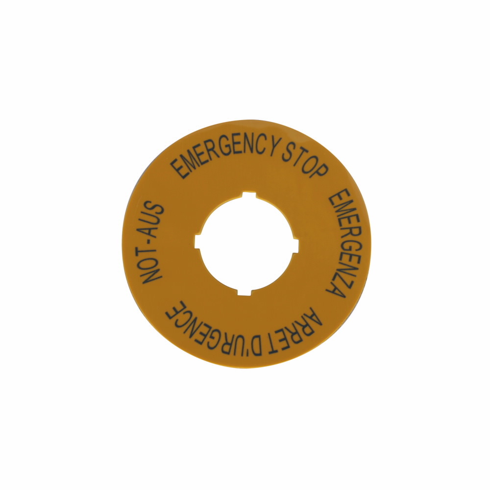 M22-XBK1 4-Language Modular Pushbutton Round Legend Plate, 0.05 in H x 2.36 in W, Round Plate, Yellow Field