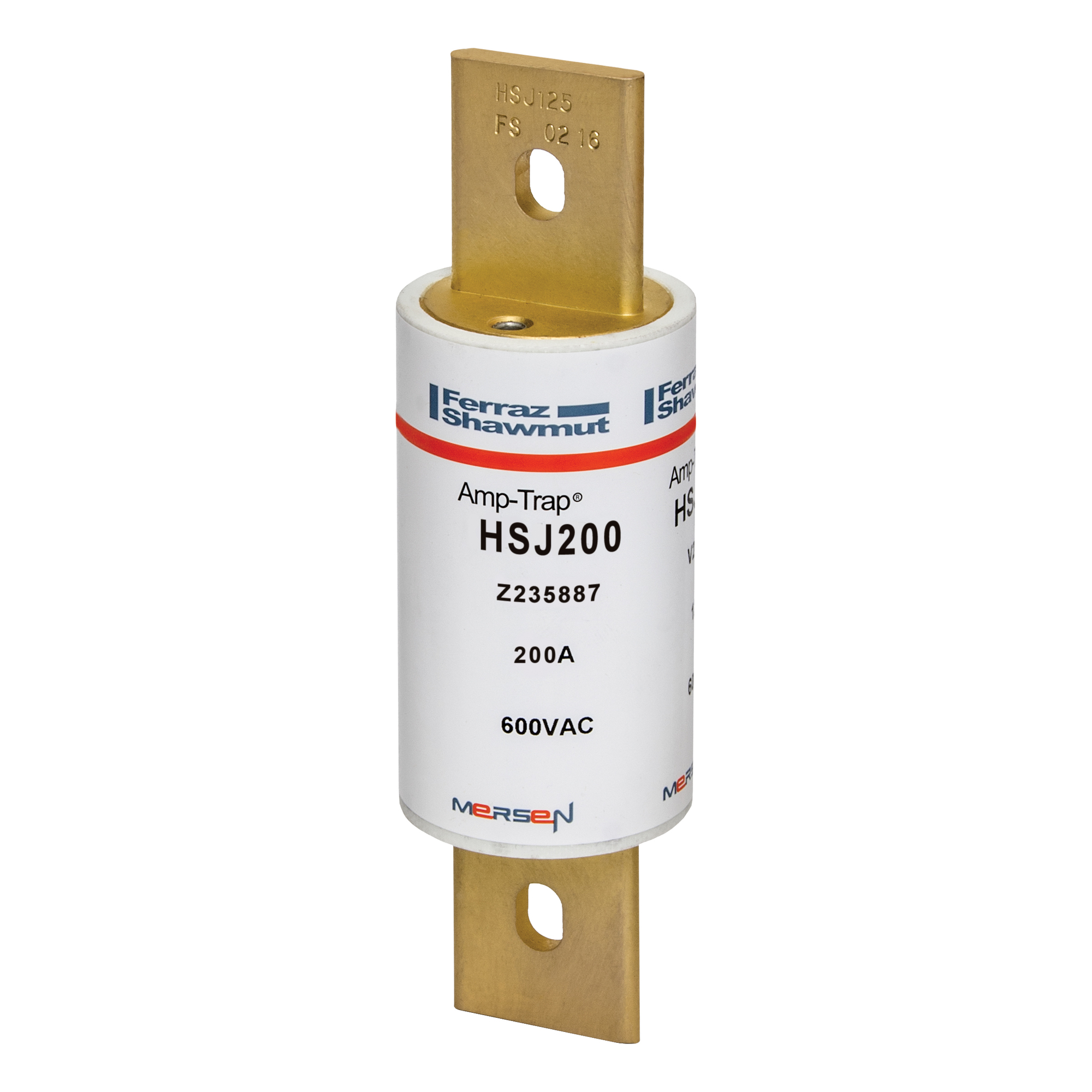 HSJ200 Amp-Trap Current Limiting Low Voltage High Speed Fuse, 200 A, 600 V AC/500 V DC, 200/100 kA, Class J, Cylindrical Body