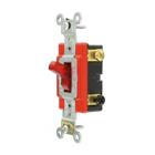 20-Amp, 120 Volt, Toggle Pilot Light, Illuminated On, Req, Neutral 3-Way AC Quiet Switch, Extra Heavy Duty Grade, Self Grounding, Back and Side Wired, Red