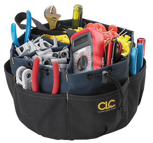 CLC, Drawstring Bucket Bag, Black, 22 pockets, 7 in. depth, 10 inner pockets, Fabric, 10 x 7 in. Size, 10 in. diameter