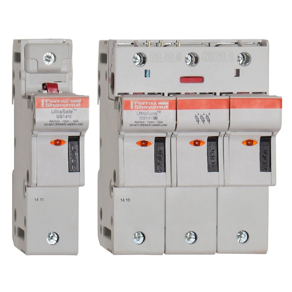 G331137 UltraSafe US14 Modular Fuse Holder, 750 V AC/DC, 50 A, 14 to 2 AWG Wire, 2 Poles
