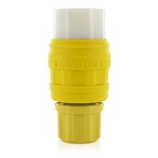 76W47-C Wetguard 1-Phase Grounding Watertight Cable Mount Locking Connector, 125 V AC, 20 A, 2 Poles, 3 Wires, Yellow