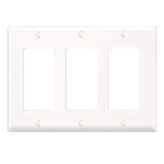 80411-W Decora Standard Size Wall Plate, 3 Gangs, 6.37 in W x 4.5 in H, Thermoset, White