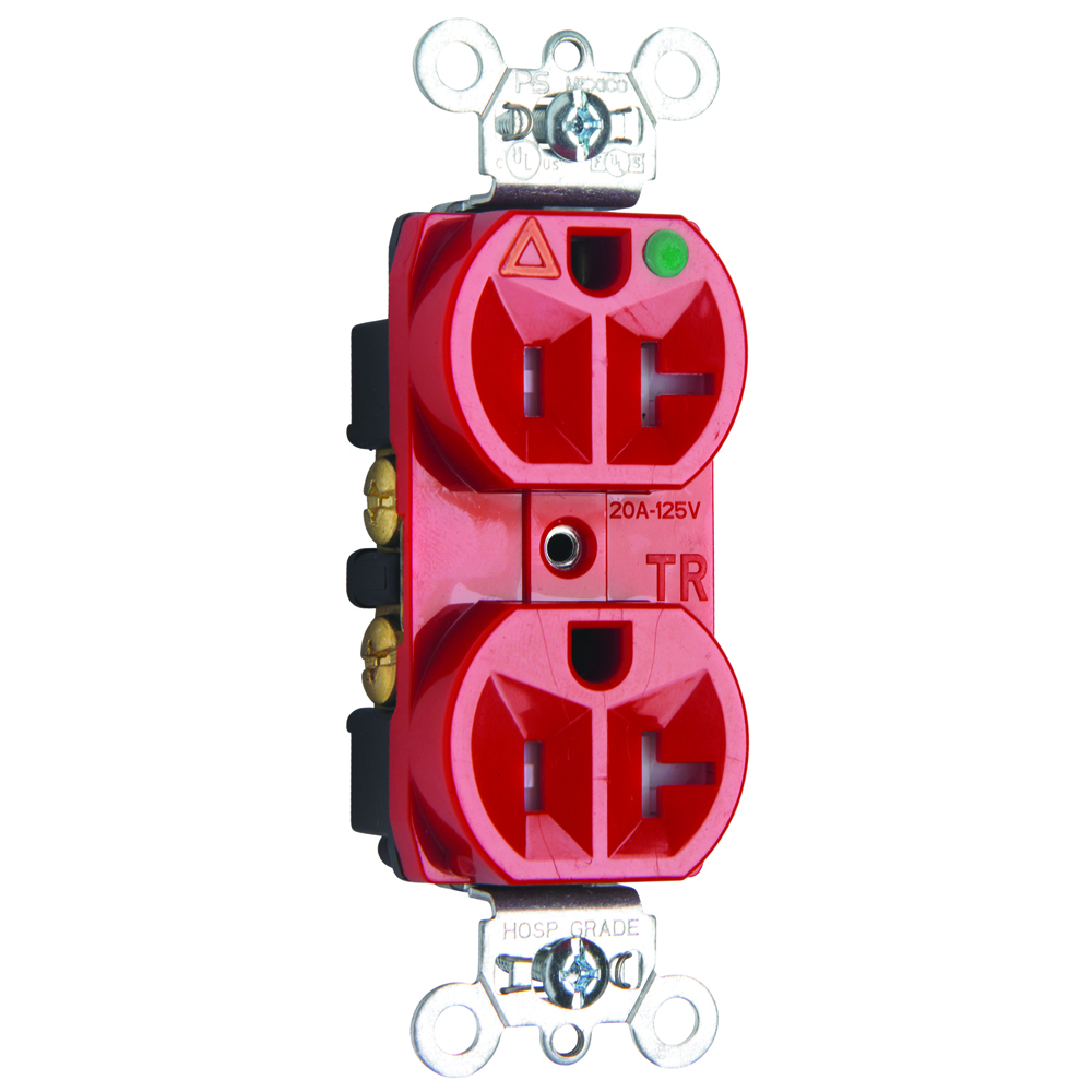 TRIG8300RED  Isolated Ground Receptacle, Back and Side Wire, 20 Amp, 125V, Red