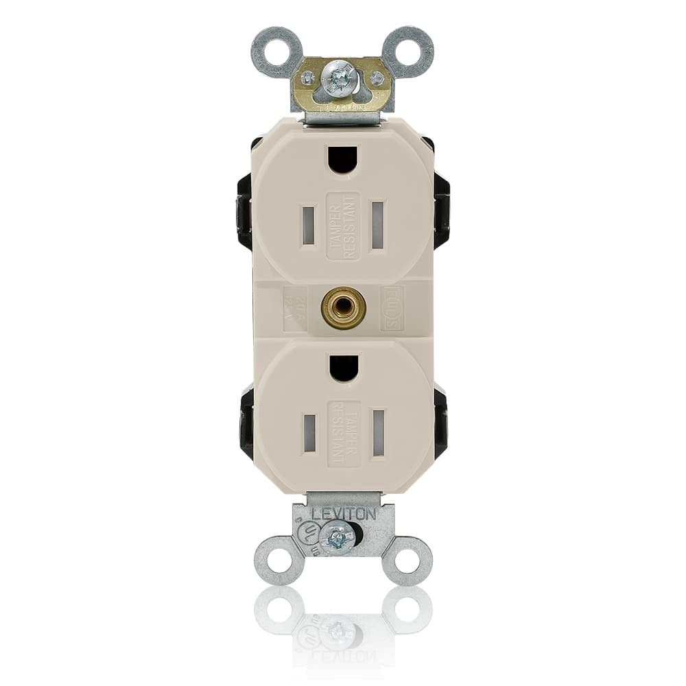 MT562-ST Lev-Lok 1-Phase Duplex Heavy Duty Tamper Resistant Straight Blade Receptacle, 125 V AC, 15 A, 2 Poles, 3 Wires, Light Almond