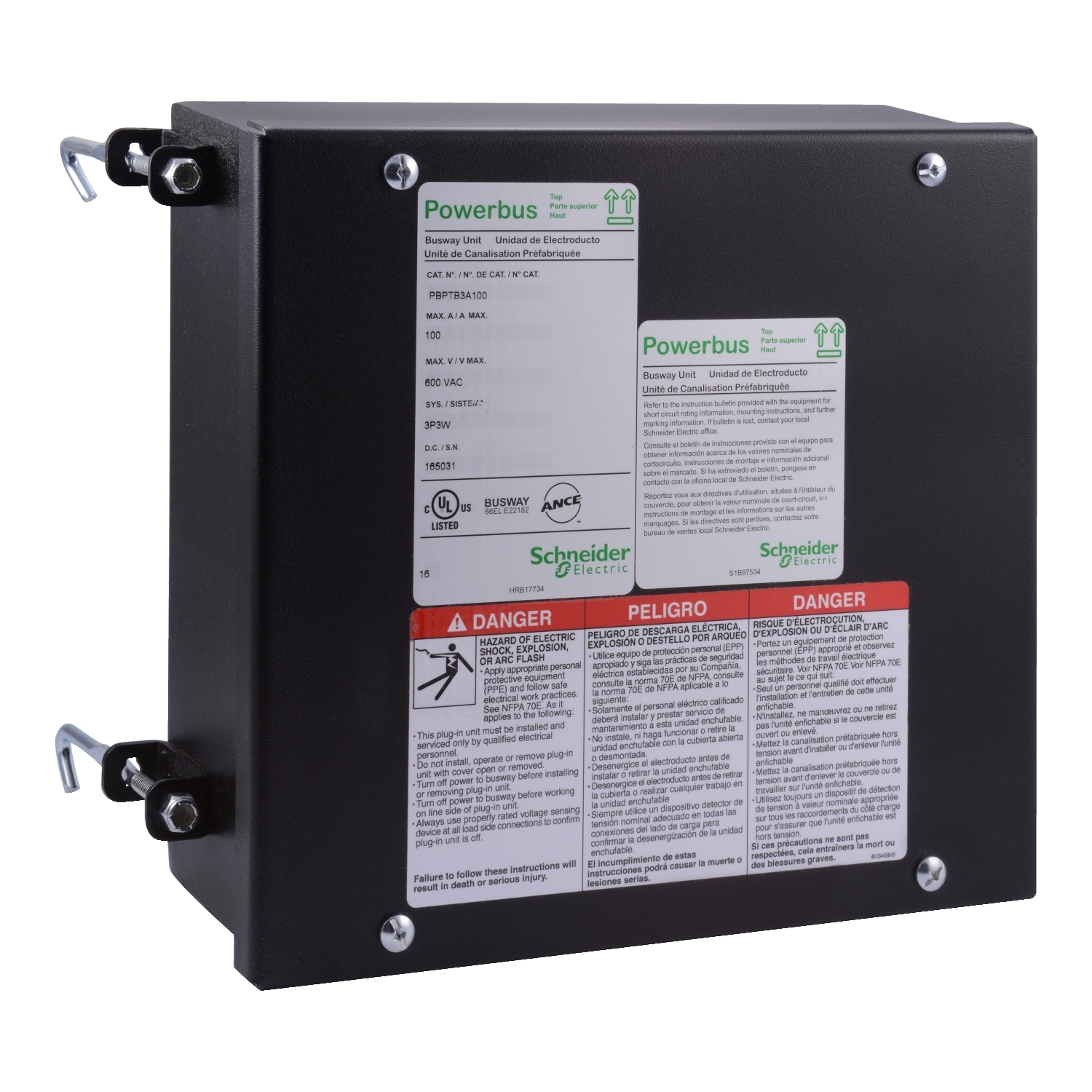 PBPTB4A100 Powerbus 3-Phase 4-Wire Busway Tap Box, 100 A, For Use With Powerbus Busway