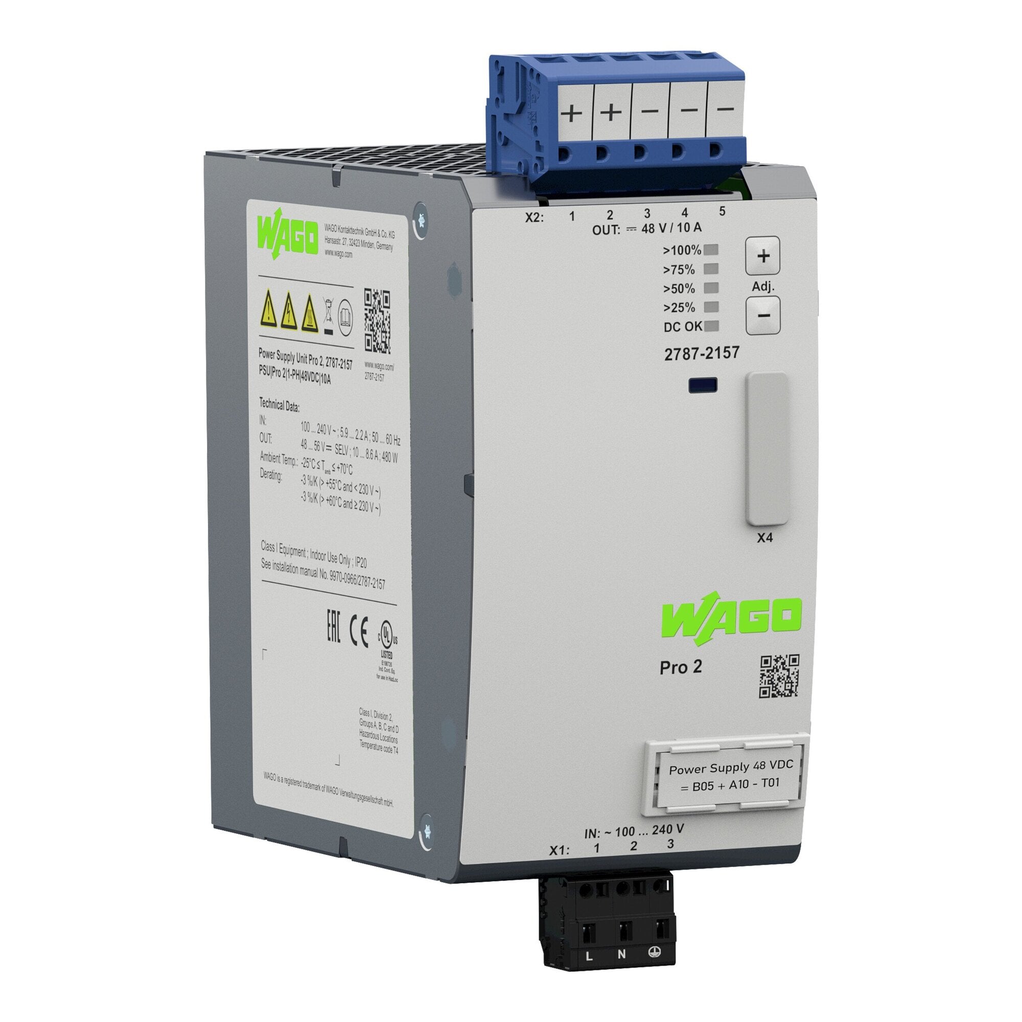 2787-2157 1-Phase, 264 V Input, 48 V DC Output, DIN Rail Mount