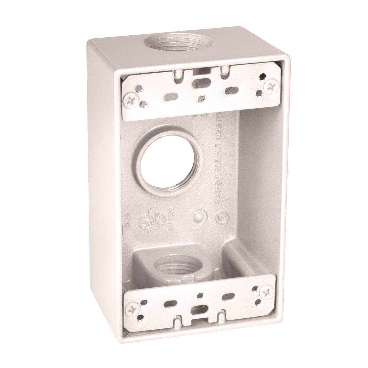 SB375WH Weatherproof Outlet Box, Die Cast Metal, 18.3 cu-in Capacity, 1 Gangs, 3 Outlets, 4-1/2 in L x 2-3/4 in W x 2 in D