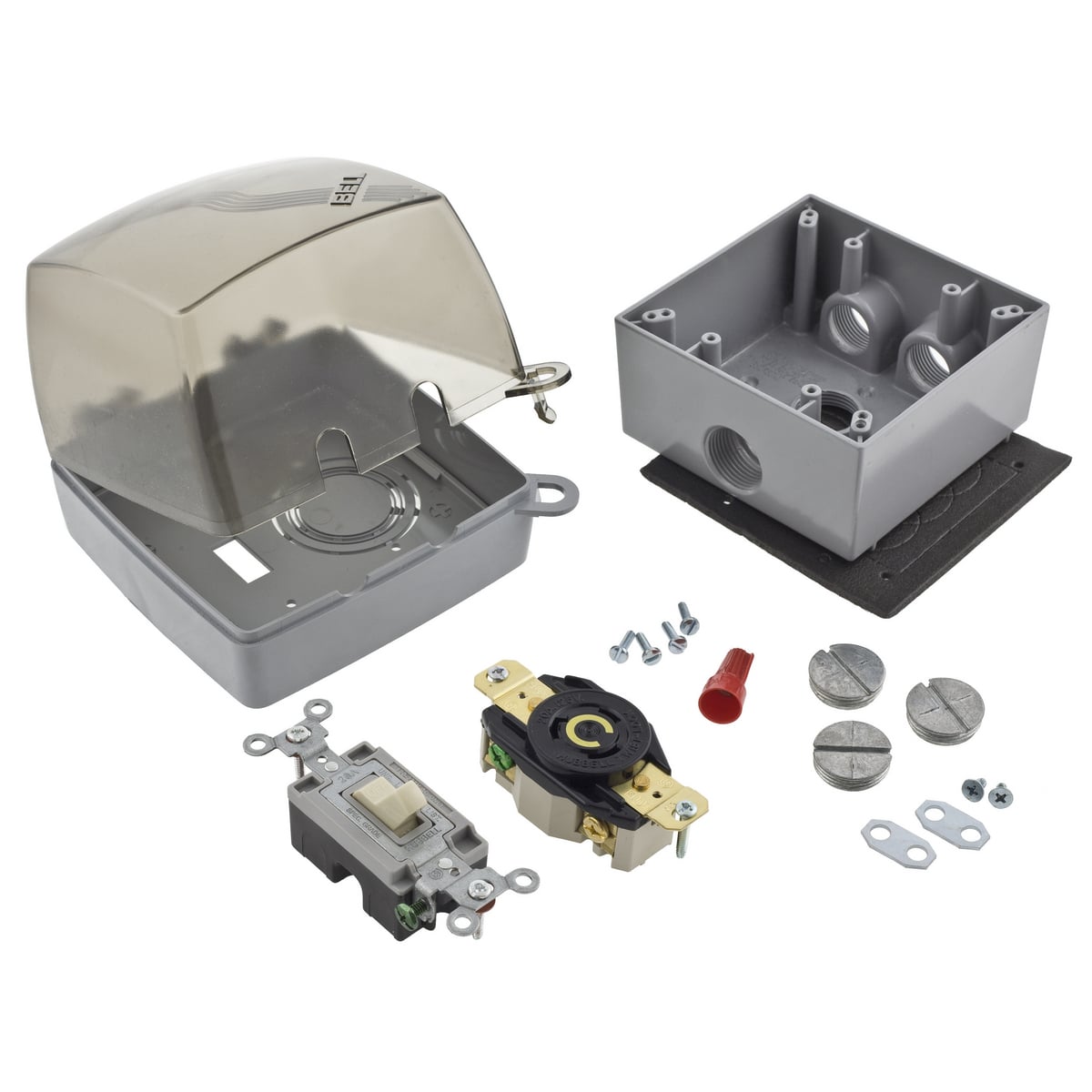 HBLPKL520 Pre-Packaged Standard Sized Screw Mount Pool Pump Kit, For Use With Twist-Lock 15 A, 2 and 3-Wire Devices, 125 V AC, 20 A, 2500 W, 1 ph, 2-Pole, 3-Wire, NEMA L5-20R, Composite, Gray
