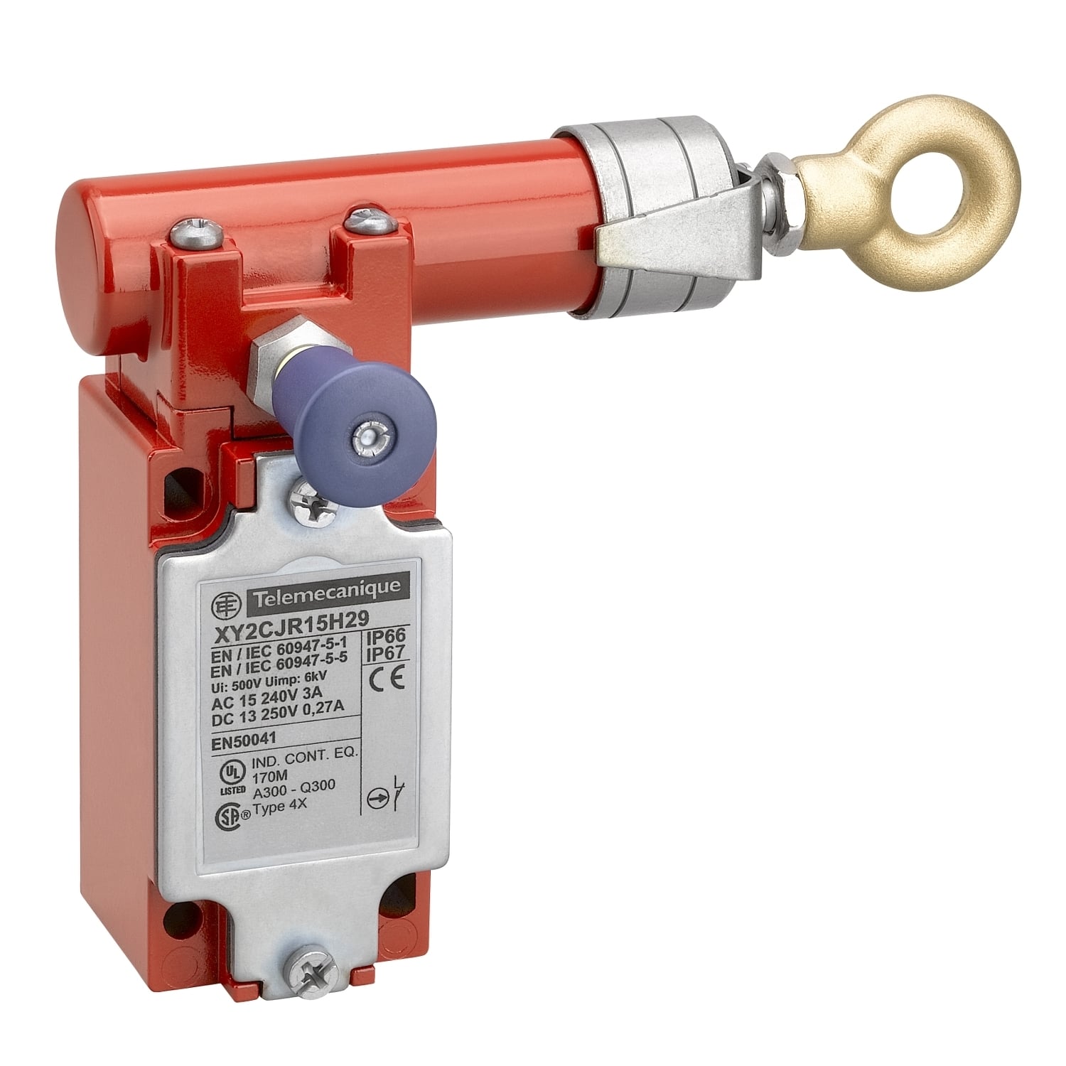 XY2CJR19H29 Preventa Latching Emergency Stop Rope Right Side Cable Pull Switch, 300 V AC, 6 A, 1NO-2NC Contact