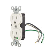8200-CW 1-Phase Duplex Heavy Duty Straight Blade Receptacle, 125 V AC, 15 A, 2 Poles, 3 Wires, White