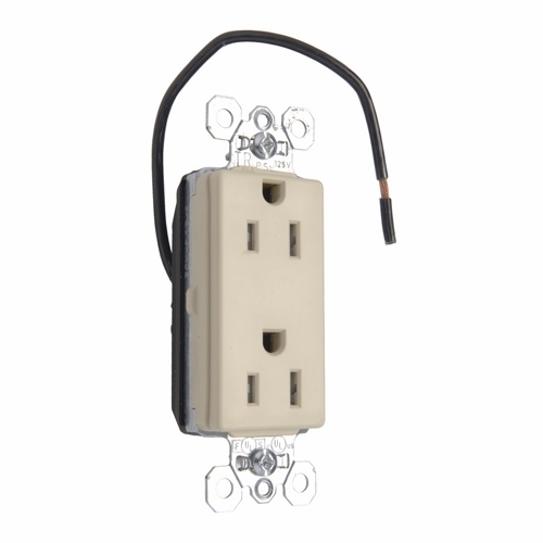 PTTR26262SCI PlugTail 15 Amp 125V Spec-Grade Split Circuit Decorator Duplex Receptacle, Ivory