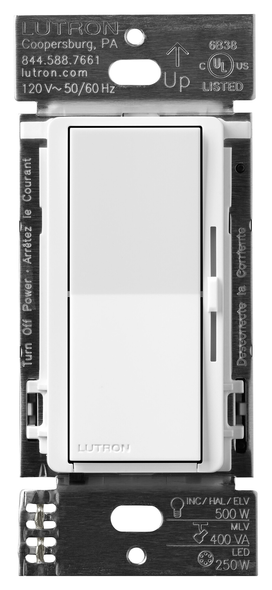 Lutron Diva Smart ELV+ Dimmer Switch for Caseta Systems, Phase Selectable, 250W LED/400VA MLV/500W ELV, Neutral Required, 120V, DVRF-5NE-WH, White