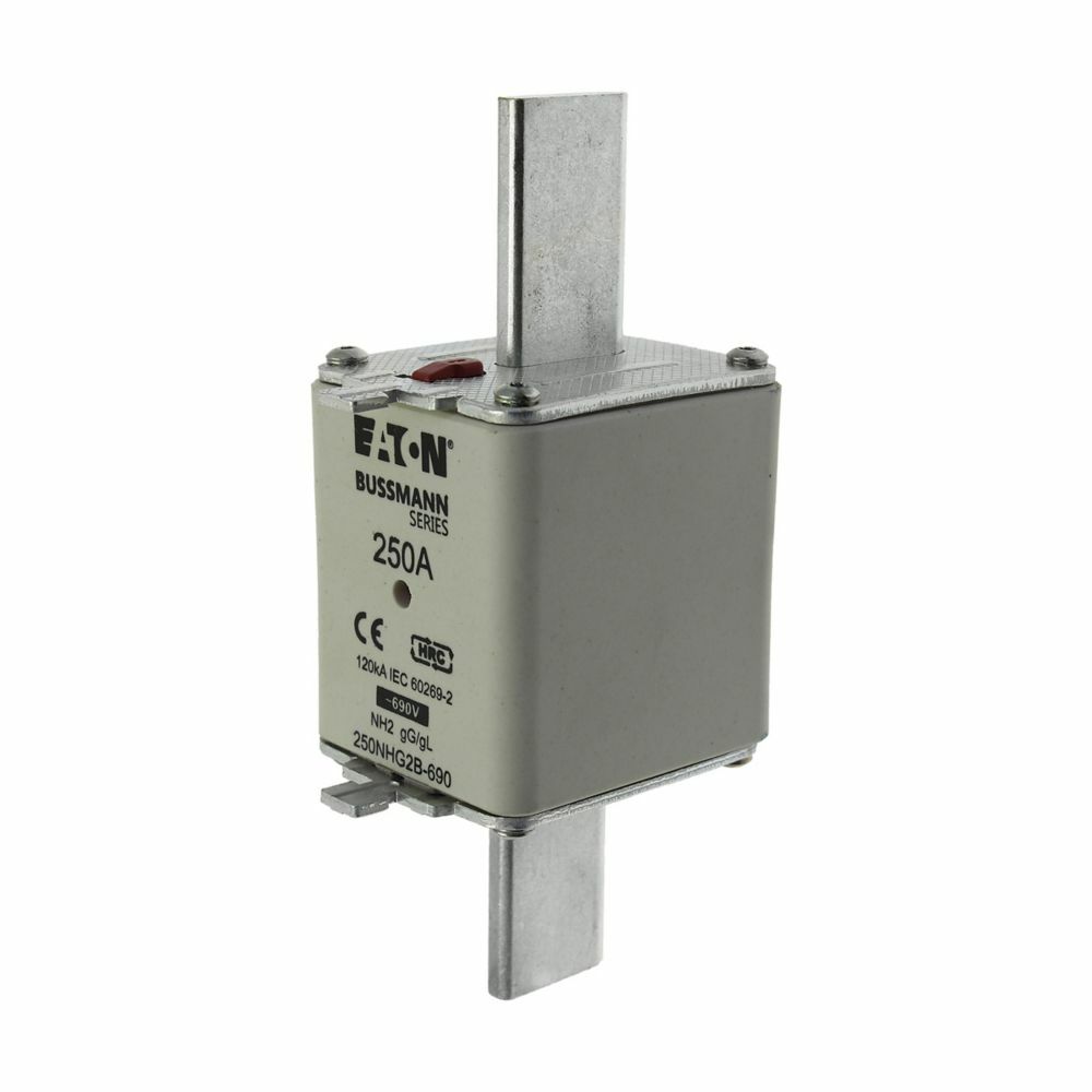 250NHG2B-690 Dual Indicator Low Voltage Size 2 NH Fuse Link, 690 V AC, 250 A, For Use With NH Series Photovoltaic Fuse, Class C gG/gL Fuse, Ceramic