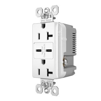 TR20USBCC6W Tamper-Resistant Duplex Receptacle with USB C/C Fast Charging Ports, 20 Amp, 125V, White