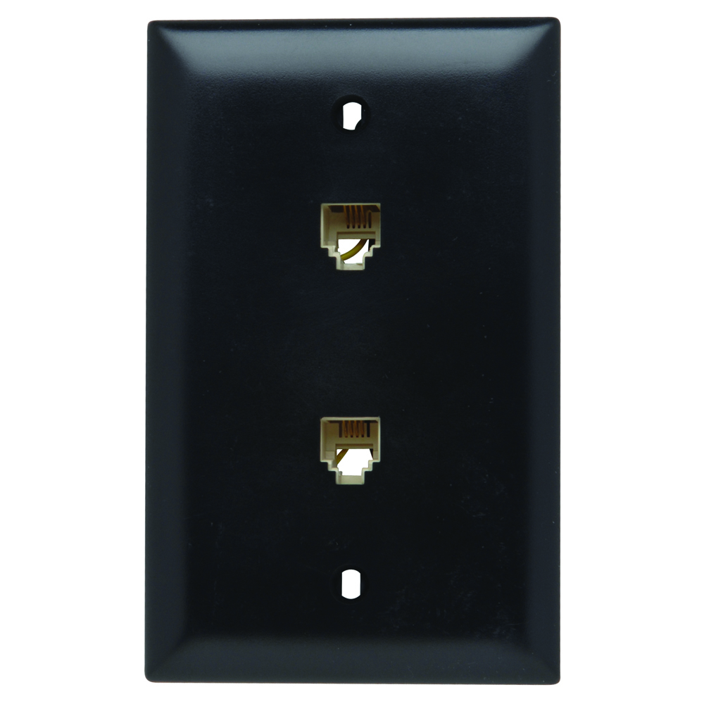TPTE2-BK TP Series Standard Vertical Phone Wallplate With Wallplate, 1 Gangs, 5 in L x 2-15/16 in W, Thermoplastic, Box Mount