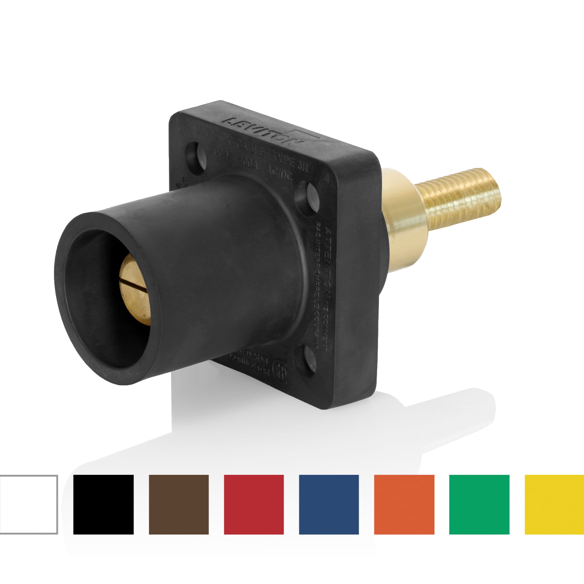 16R31-XG Rhino-Hide 16 Series 90 deg Cam-Type Taper Nose Single Pole Receptacle With 3/4 in Extended Shoulder, 600 V AC/DC, 400 A, 2 to 4/0 AWG Wire, 1-1/4 in Male Threaded Stud Connection, NEMA 3R NEMA Rating