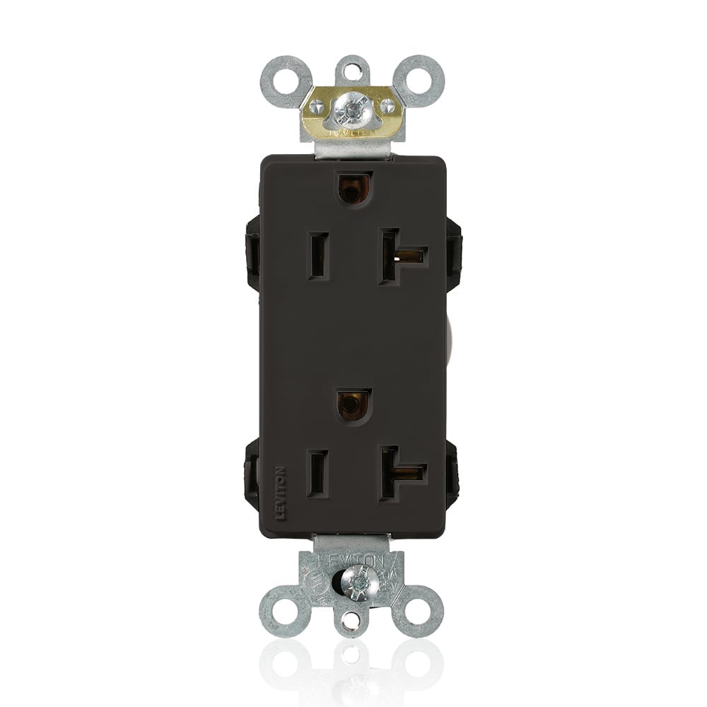 M1636-E Decora Plus Lev-Lok 1-Phase Duplex Heavy Duty Straight Blade Receptacle, 125 V AC, 20 A, 2 Poles, 3 Wires, Black