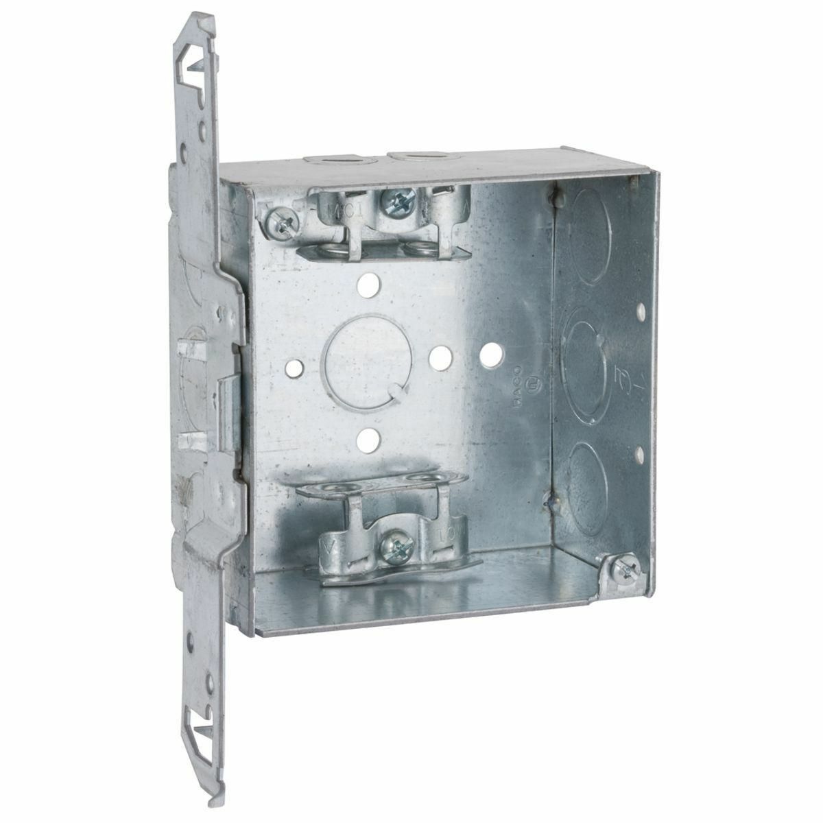 241 Square Box, Steel, 30.3 cu-in Capacity, (8) Knockouts, 4 in H x 4 in W x 2-1/8 in D