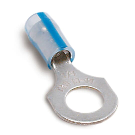 RBT873 Sta-Kon RB Series Insulated Ring Terminal, 16 to 14 AWG Conductor, 0.84 in L, Brazed/Overlapped Seam Barrel, Copper, Blue