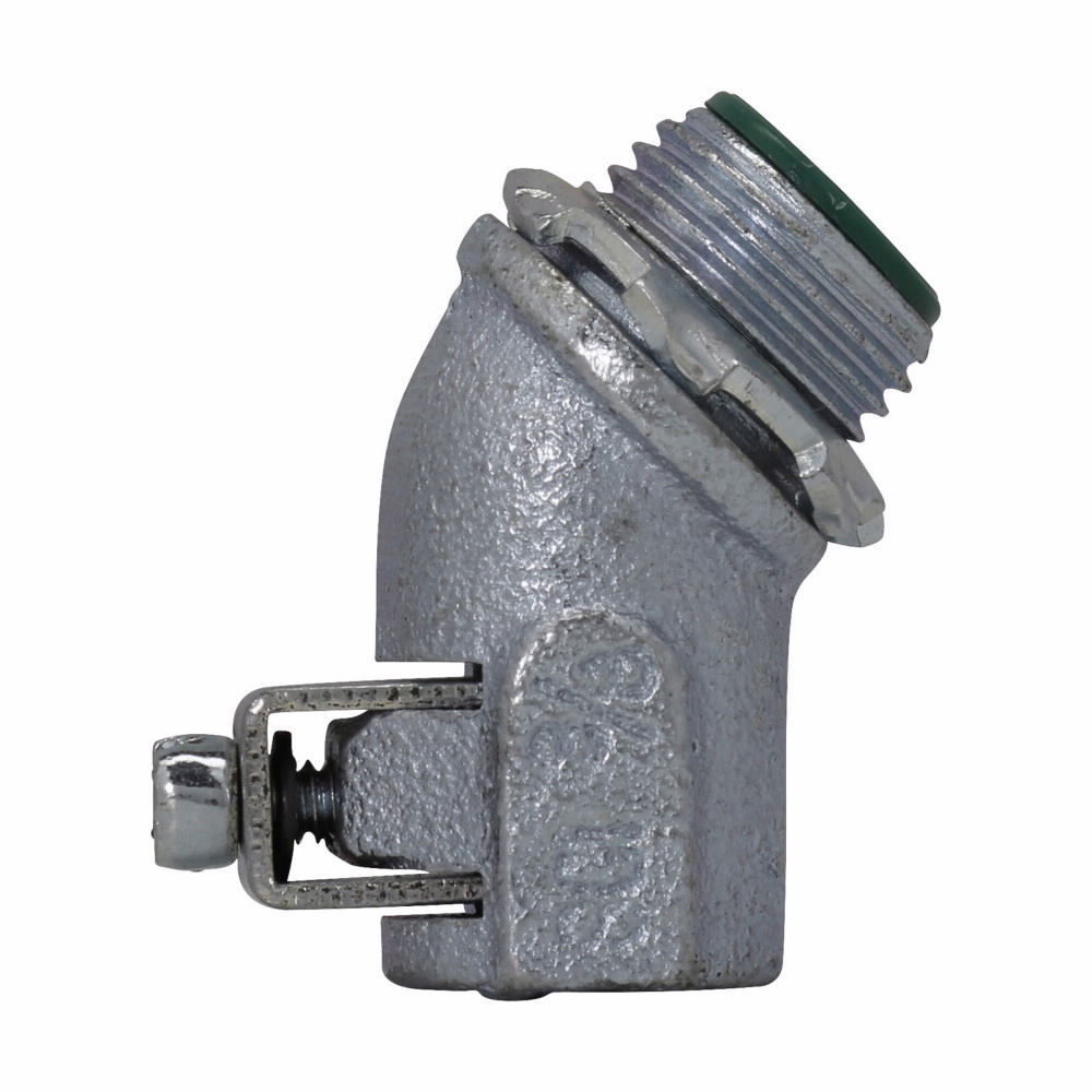 ACB7545 Corrosion-Resistant Cable Angle Connector, 3/4 in Trade, 0.68 to 1.11 in Cable Openings, Malleable Iron, Electro-Plated Zinc