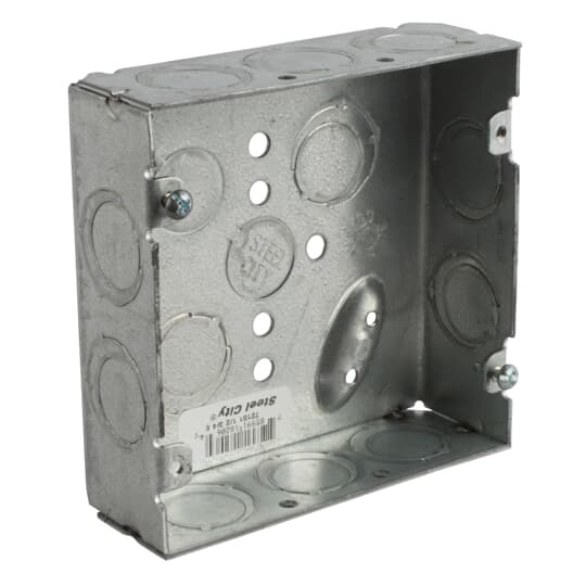 72151-1/2-3/4-E Steel City Outlet Box, Steel, 29.5 cu-in Capacity, (1) Outlets, (16) Knockouts, 4-11/16 in H x 4-11/16 in W x 1-1/2 in D