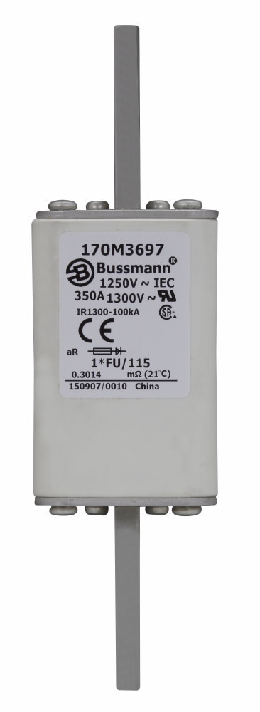 170M3697 High Speed Fuse, 350 A, 1.25 kV AC, 100 kAIC Interrupt, Class: AR, Square Body
