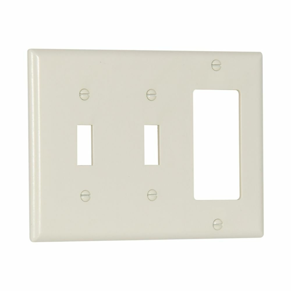 Eaton Combination wallplate, Lt. Almond, Toggle, Toggle, Decorator Cutout, Thermoset, Three- gang, Standard