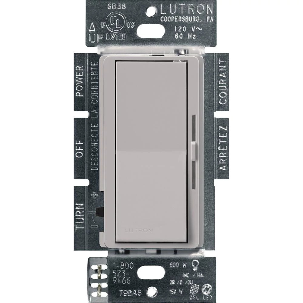 DVCL-153P-GR Diva LED+ Dimmer Switch, No Neutral Required, 150W LED, 1 Pole/3-Way, 120V, Gray
