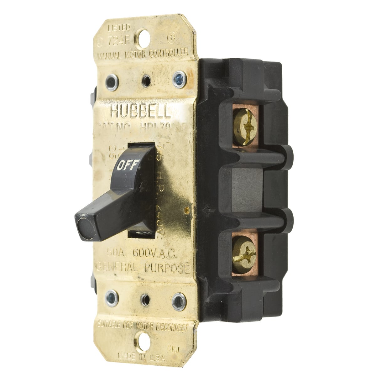 HBL7852D HBL 1-Phase Standard AC Motor Disconnect Switch, 600 V AC, 50 A, 30000 W Power Rating
