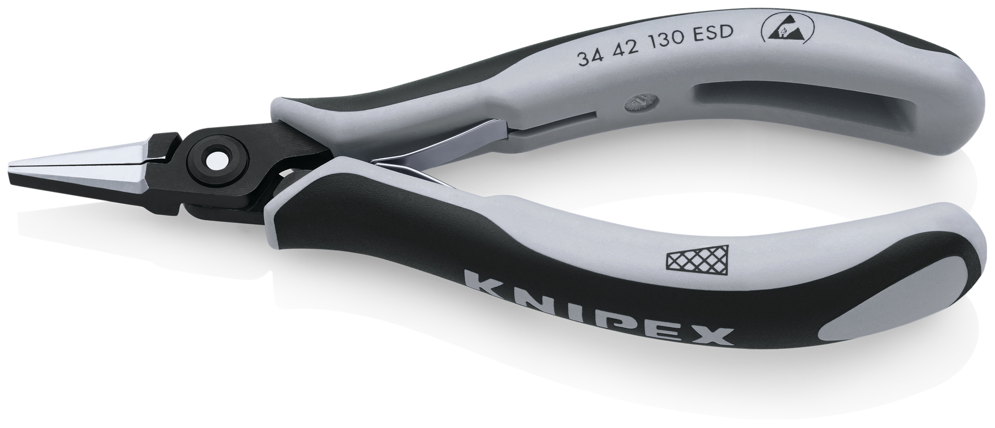 Electronics Pliers-Flat Wide Tips, ESD Handles, 5 1/4 in., Multi-Component, Polished, Flat Jaws