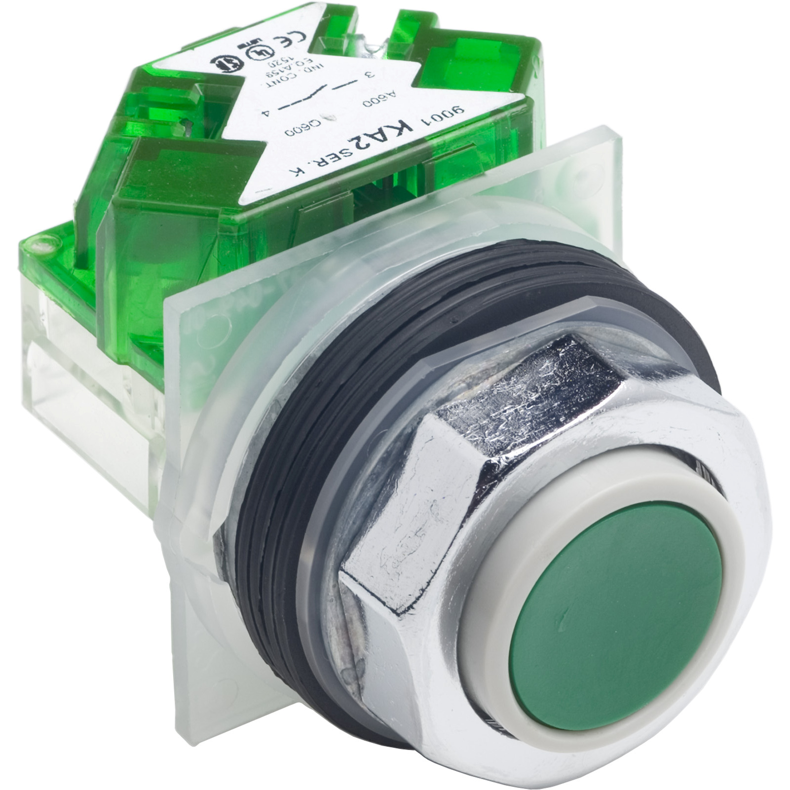 9001KR3GH5 Harmony Type K Heavy Duty Dusttight/Oiltight/Watertight Mechanically Interlocked Standard Non-Illuminated Pushbutton, 30 mm, 1NO Contact, Slow Break Contact, Green
