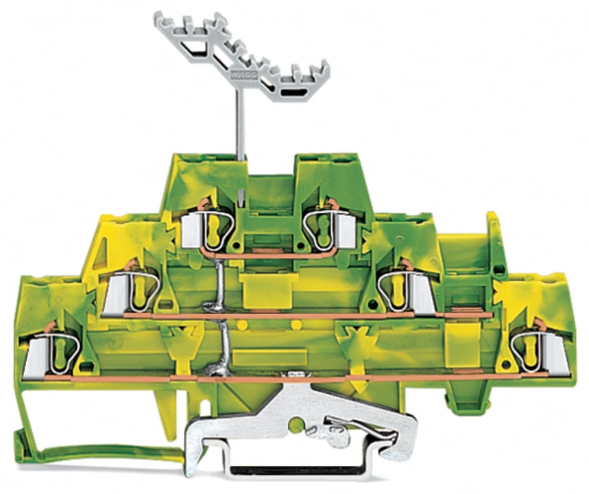 280-597 Triple-Deck Ground Terminal Block, 800 V AC, 20 A, 28 to 14 AWG Wire, DIN Rail Mount