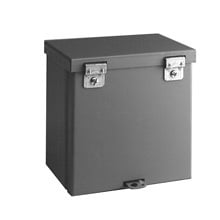 Type 3/3R junction boxes, 24" height, 10" length, 24" width, NEMA 3R, Hinged cover, RTHC NK enclosure, Surface mounted, Medium single door, No knockout, Embossed thru holes, Carbon steel